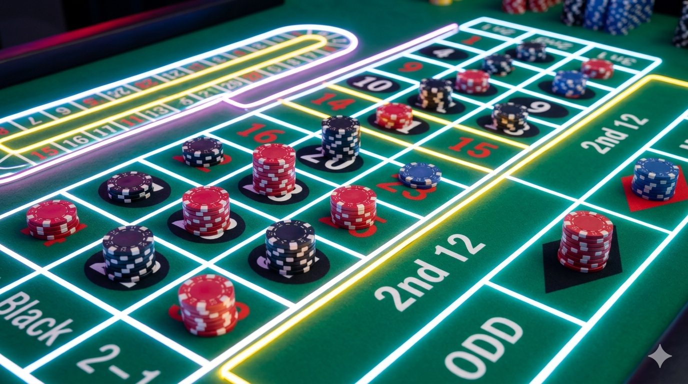 Casino roulette table closeup